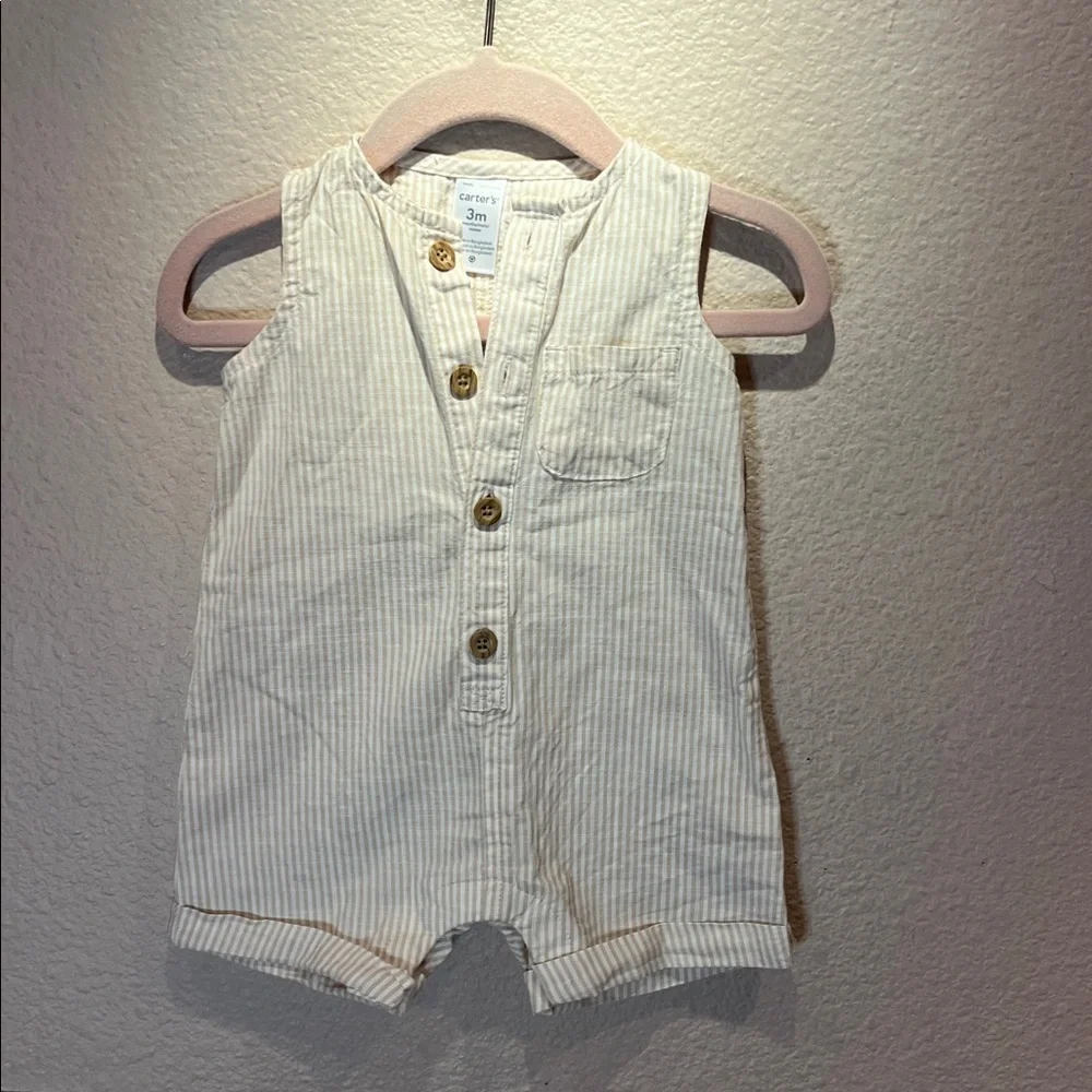 Carter’s Neutral Stripes Beige Baby Cotton Jumper one piece size 3 Months